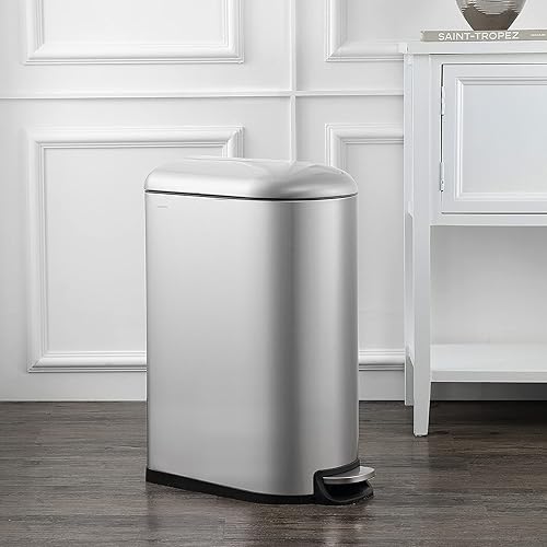 Vista 20 de happimess HPM1009C Roland Mini 2.6-Gallon Step-Open Trash Can with Soft-Close Lid, Modern, Minimalistic, Fingerprint Proof for Home, Kitchen, White