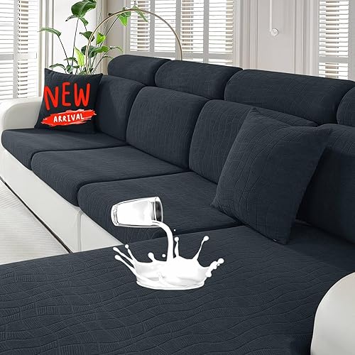 Miniatura 23 de MAXIJIN Fundas impermeables para cojines de sofá de 4 piezas para sofá seccional, funda deslizable para asiento, funda elástica para sofá seccional