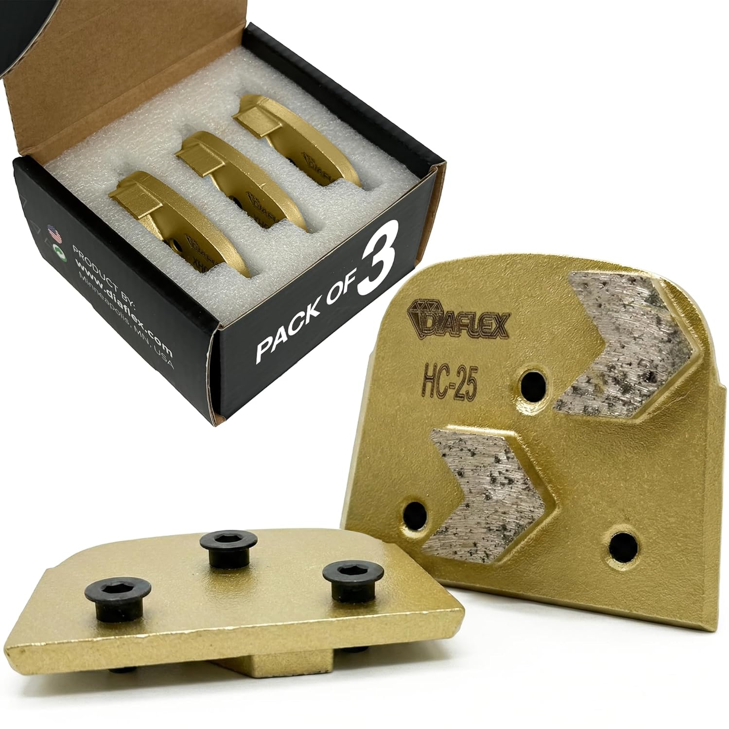 Diaflex Double Arrow Grinding Tool (HC) - 25 Grit Soft Bond, Quick Change Dovetail Trapezoid, Concrete Floor Preparation Tool, Compatible with Lavina, EDCO, Bartell Global & SASE, Pack of 3