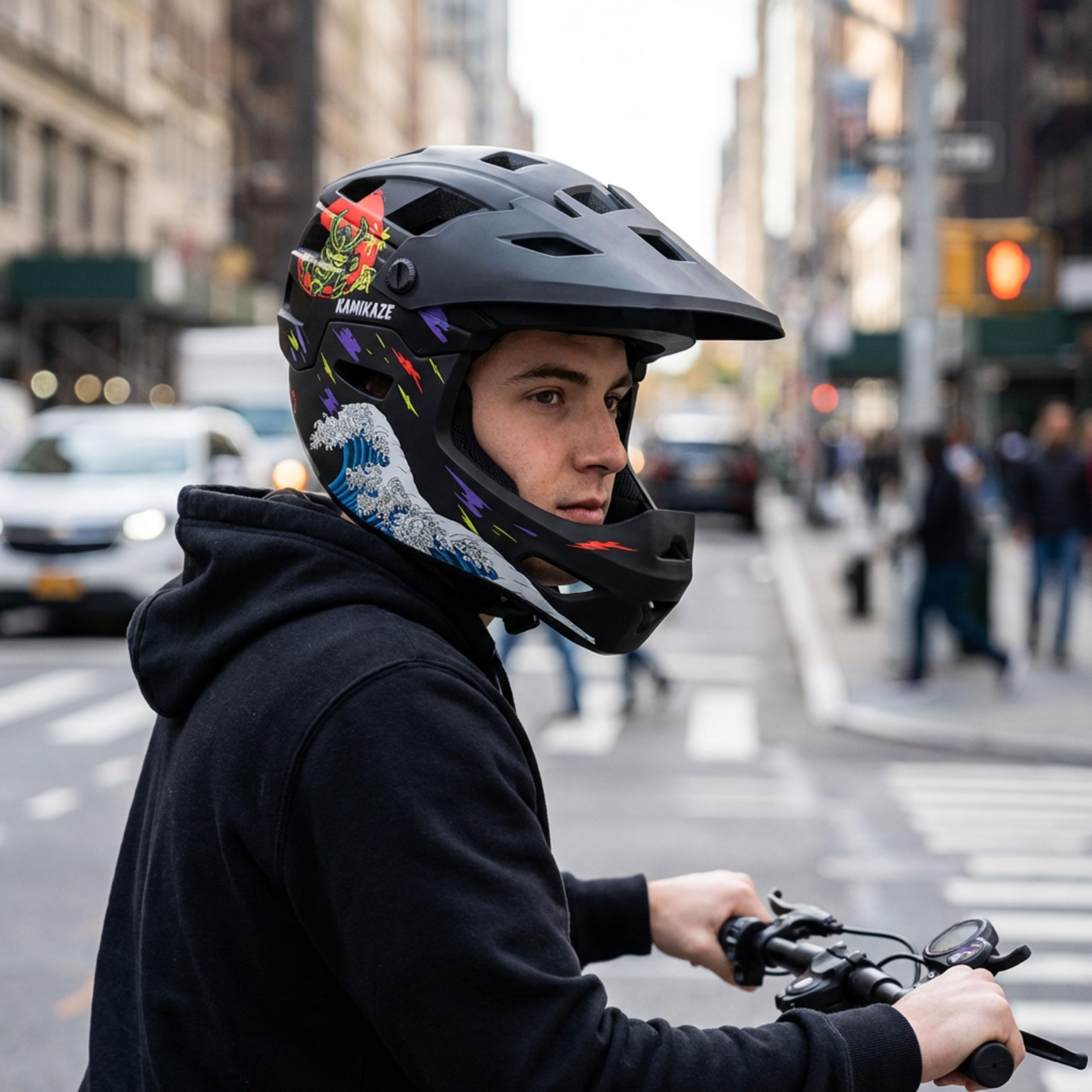 Kamikaze Ronin Wave Integralhelm Schwarz – Schutzhelm für Radfahren, Scooterfahren, Inlineskaten und Skateboarden, leicht, komfortabel und robust, Größen S, M und L