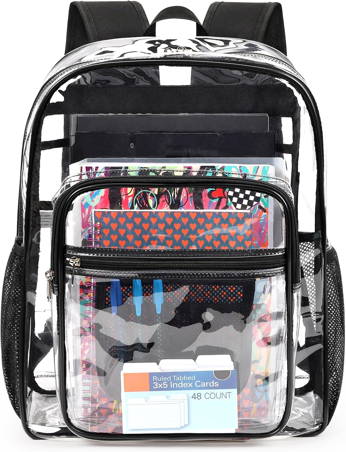 ZORFIN Clear Backpack Heavy Duty for School – 18in Transparent PVC Bag with Large Capacity & Reinforced Straps for Men, Women, Boys & Girls - See Through Bookbag for College Workplace Security, Black - Image 7