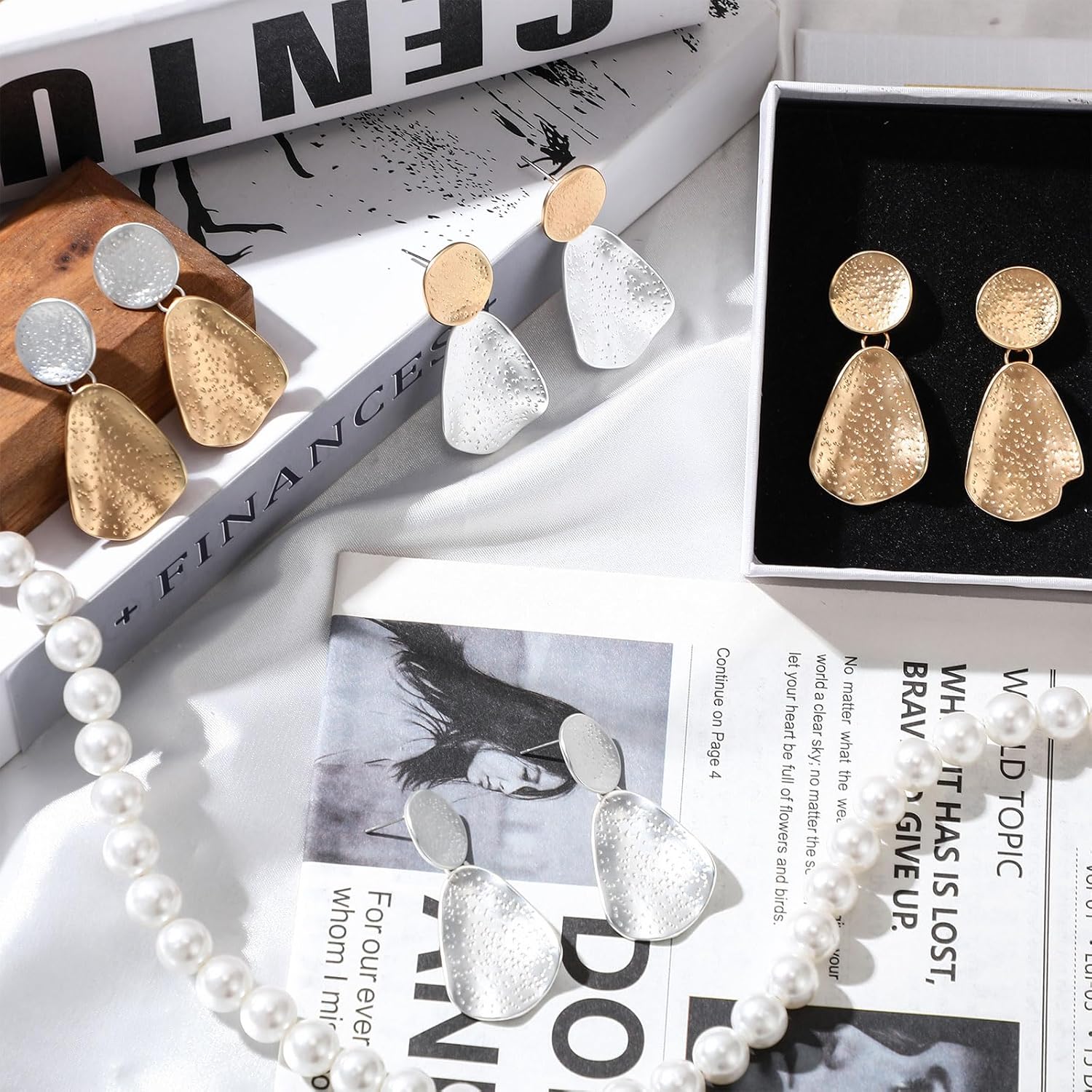 Nosiny 4 Pairs Gold Silver Geometric Earrings Set for Women Fashion Chunky Dangle Earring Plated High Polished Jewelry for Statement Gift Birthday - Image 7