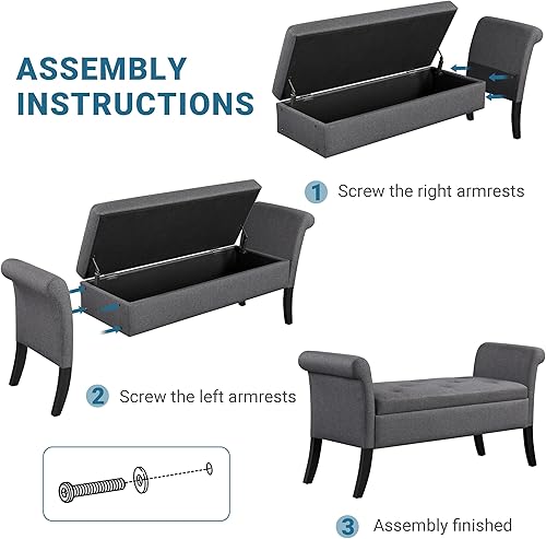 Miniatura 8 de Yaheetech Otomana con almacenamiento, banco otomano de almacenamiento de 52 pulgadas con bisagra de seguridad, banco tapizado con asiento para