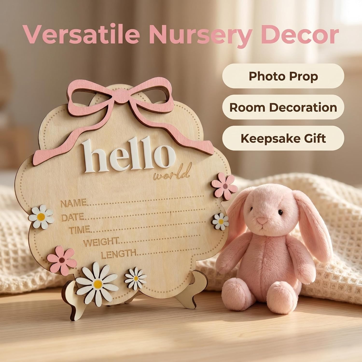 Baby Announcement Sign 5.9 Inch Hello World newborn sign Boy or Girl Sign