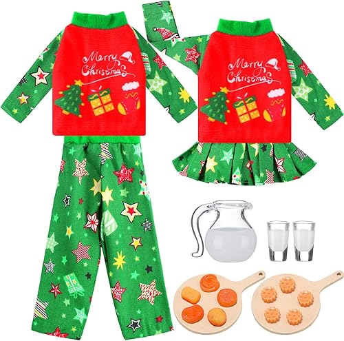 Hungdao Juego de accesorios de Navidad de mini muñeca panadero, incluye delantal, sombreros, rodillo, bandeja para galletas, cuenco para decoración
