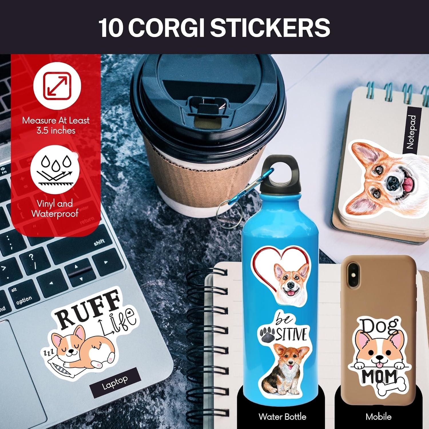 Welsh Corgi Gift for Dog Lovers, Corgi Cutting Board and Eight Stickers, 11 x 9 Bamboo Cutting Board, Eight Large CorgiDog Decals, Digitally Printed