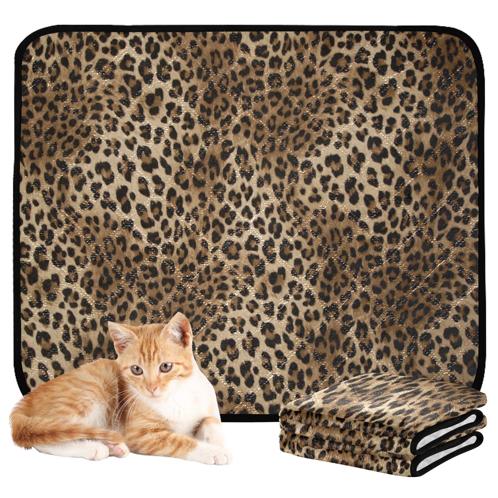 Blueangle Vintage Leopard Print Washable Pee Pads for Dogs, 3-Pack Reusable Puppy Pads Pet Training Pads, Waterproof Dog Pee Pads for Car, Non-Slip Protects Whelping Pad