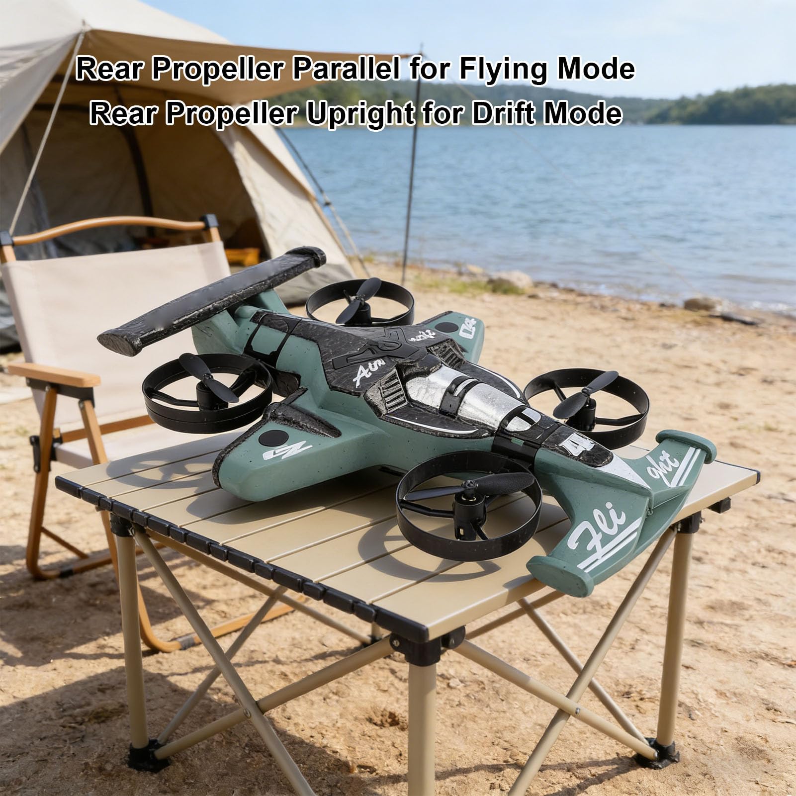 CCYLEZ Drone e Auto RC 2 in 1, Giocattolo RC con modalità di Volo e Deriva, Quadricottero Trasformabile per Bambini Adulti, Decollo Facile con Un Tasto, 3 velocità, Volo di 15 Minuti, (GREEN)