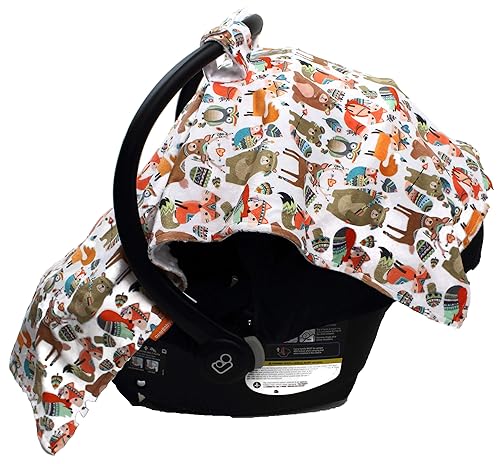 Miniatura 6 de Dear Baby Gear Funda de lujo para asiento de automóvil para bebé, animales tribales del bosque, lunares minky, blanco