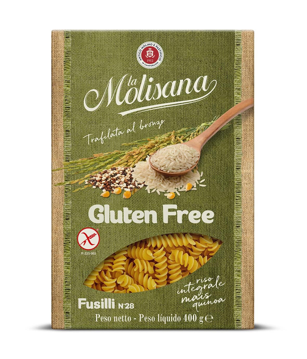 Italian Gourmet Pasta Senza Glutine Spaghetti Fusilli Penne Mix 24 x 400g | Aus Vollreis, Mais und Quinoa, trafilata al bronzo, ohne Weizen, Kochzeit, Gesamtnettogewicht 9,6 kg + Kostenlos Polpa 400g
