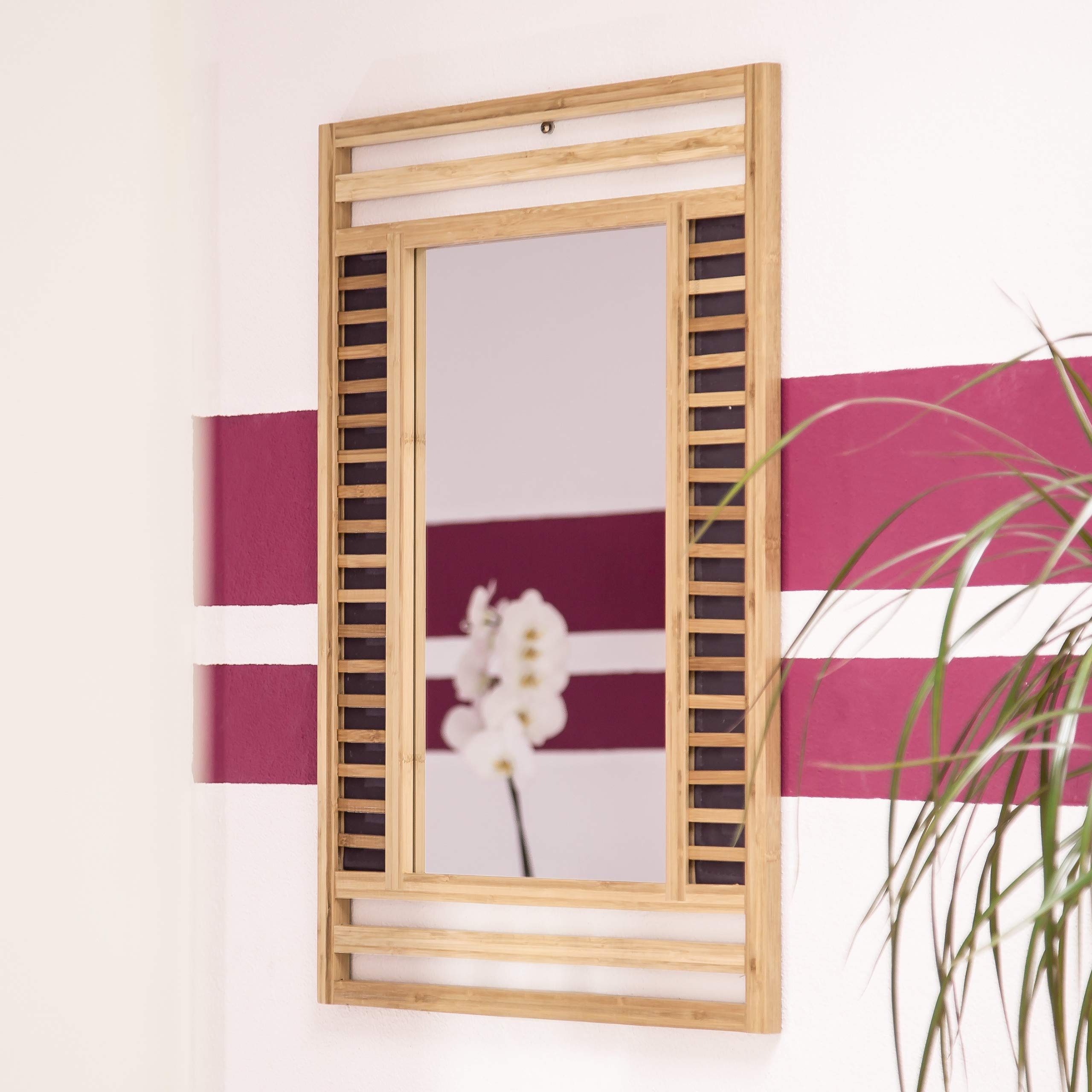 Specchio Da Parete Con Mensola Relaxdays | In Bambù E MDF, Marrone/bianco, Per Bagno E Ingresso