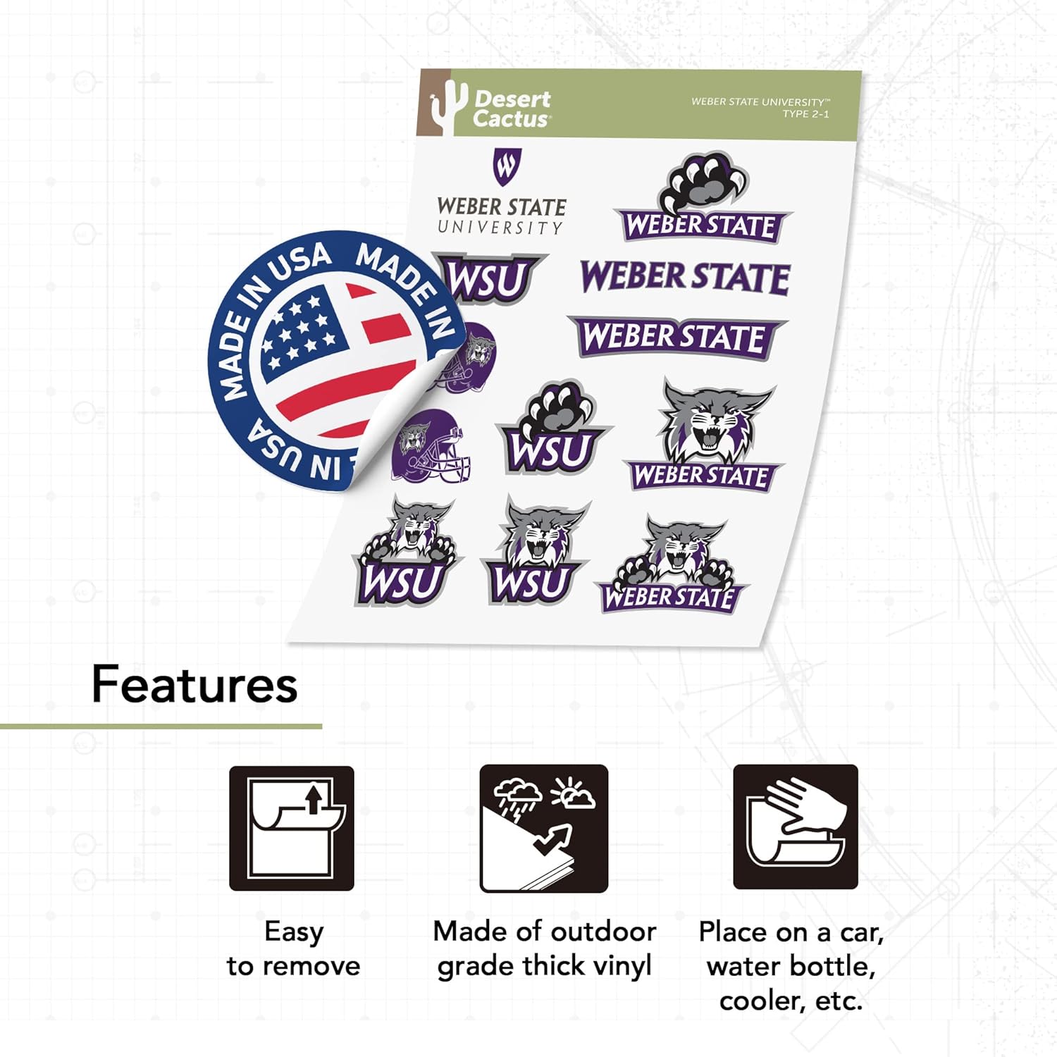 Desert Cactus Weber State University Sticker Weber State Wildcats Vinyl Decal Laptop Water Bottle Car Scrapbook Sheet (Type 2) - Image 4