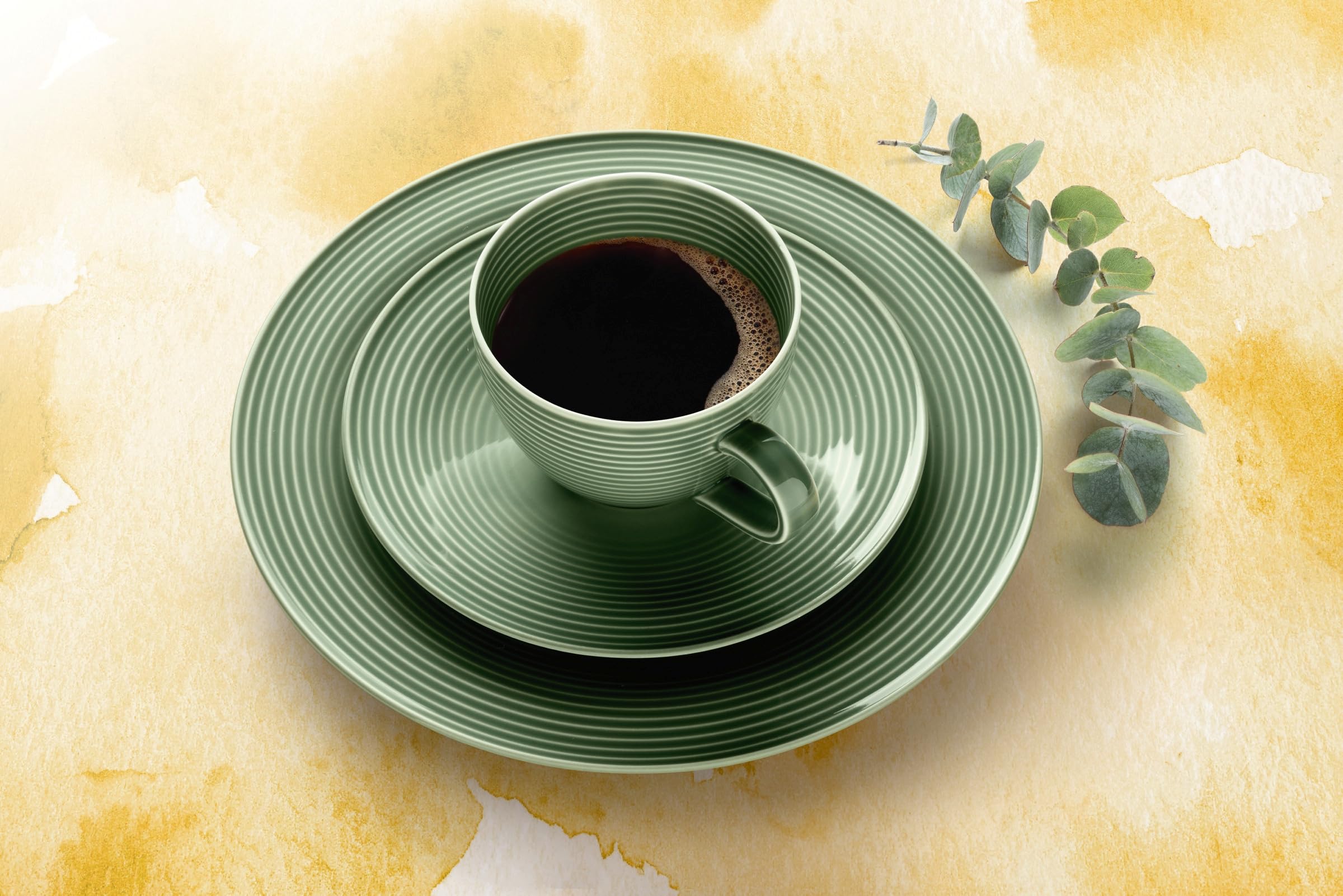 SELTMANN WEIDEN Kaffeeservice 18-teilig BTR - Beat - Form: Rund mit Rillenrelief - moderner Stil - Salbeigrün - Color Glaze