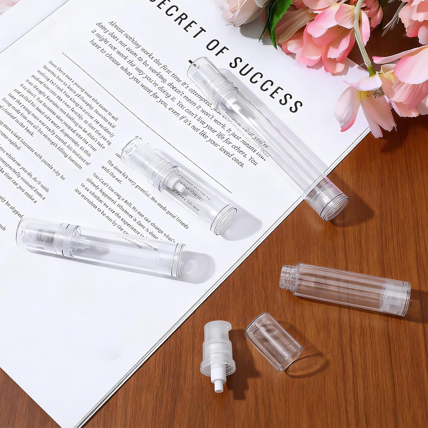 Molain 12 PCS Airless Pump Bottles Travel Set, 5ml 10ml 15ml Refillable Clear Lotion Foundation Travel Container Leak-Proof Clear Plastic Cosmetic Pump Bottles for Lotion Foundation DIY Creams