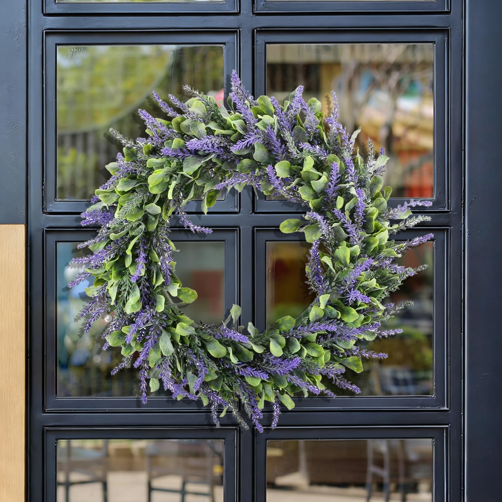 Couronne de Lavande Couronne de Porte D'entrée Exterieur 45cm Guirlande de Artificielles Couronne Artificielle pour Printemps Intérieur Mariage Saint-Valentin Toutes Saisons Protection UV