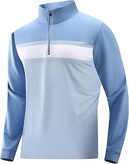 Alex Vando Mens Long Sleeve Zipper Golf Shirts Color Block Texture Polo Shirt for Men