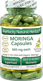 150 Moringa Capsules Made With USDA Certified Organic Moringa Leaf Powder, Net Weight of 500mg per Capsule