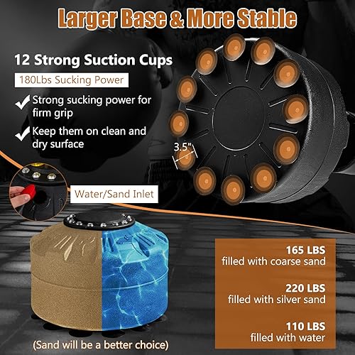 Miniatura 3 de GYMAX Saco de boxeo, 70 pulgadas, 220 libras, bolsa de boxeo independiente precargada con guantes y base de ventosa para adultos, bolsa de