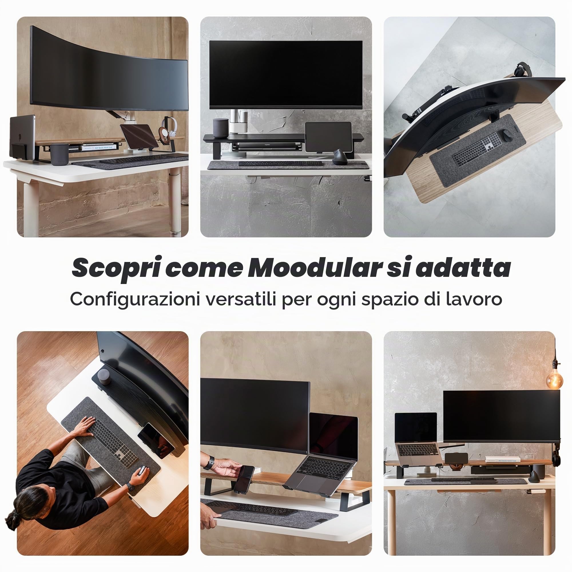ULTRARM Moodular Supporto per Monitor in Legno da 85 cm (33,4") Organizzatore da Scrivania con Guide Scorrevoli in Metallo per Cassetto, Vassoio, Laptop, Tablet, Telefono e Cuffie Supporto Regolabile