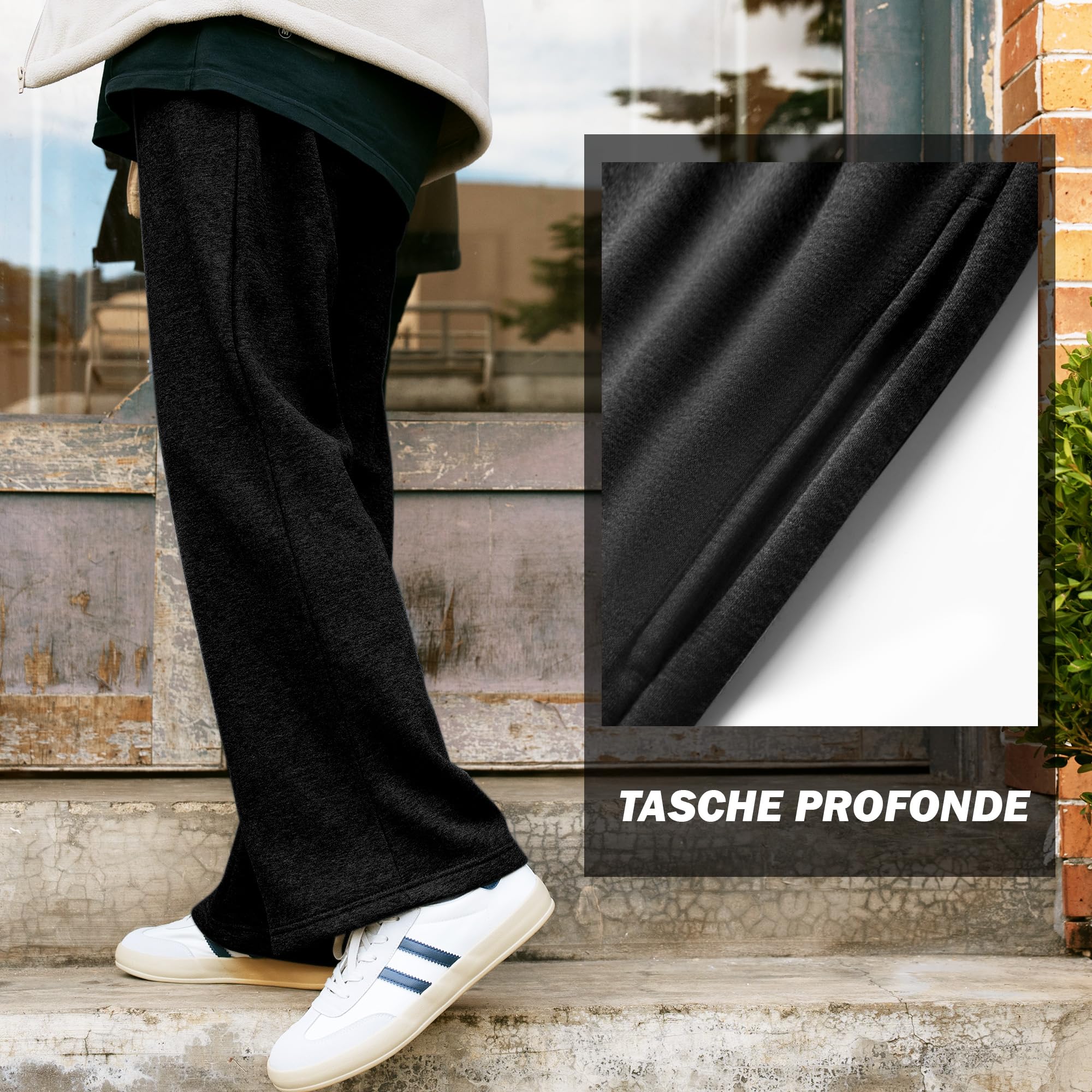 ineepor Pantaloni Tuta Uomo Invernali Gamba Svasati Larga Pantalone Felpati Pile Cotone Caldi Sportivi Running Larghi Baggy Casual Joggers con Tasche Laterali Coulisse e Elastico in Vita XS-5XL