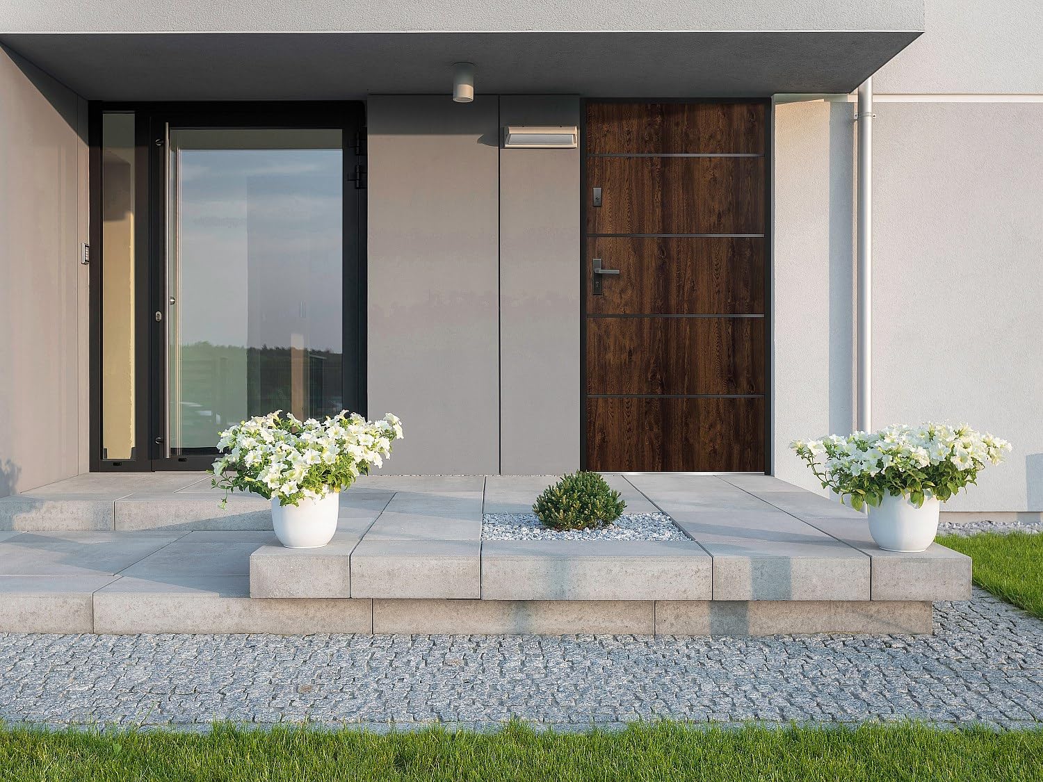 Vente-unique - Puerta de entrada de acero sÛlido y acero inoxidable Alt. 207 x L100 cm natural oscuro - abriendo hacia la derecha - NAXARA