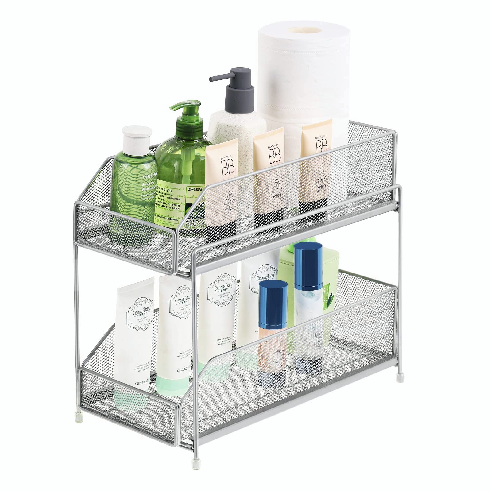 LIANTRAL Kitchen Cupboard Organiser, Sliding Storage Baskets, 2 Tier
