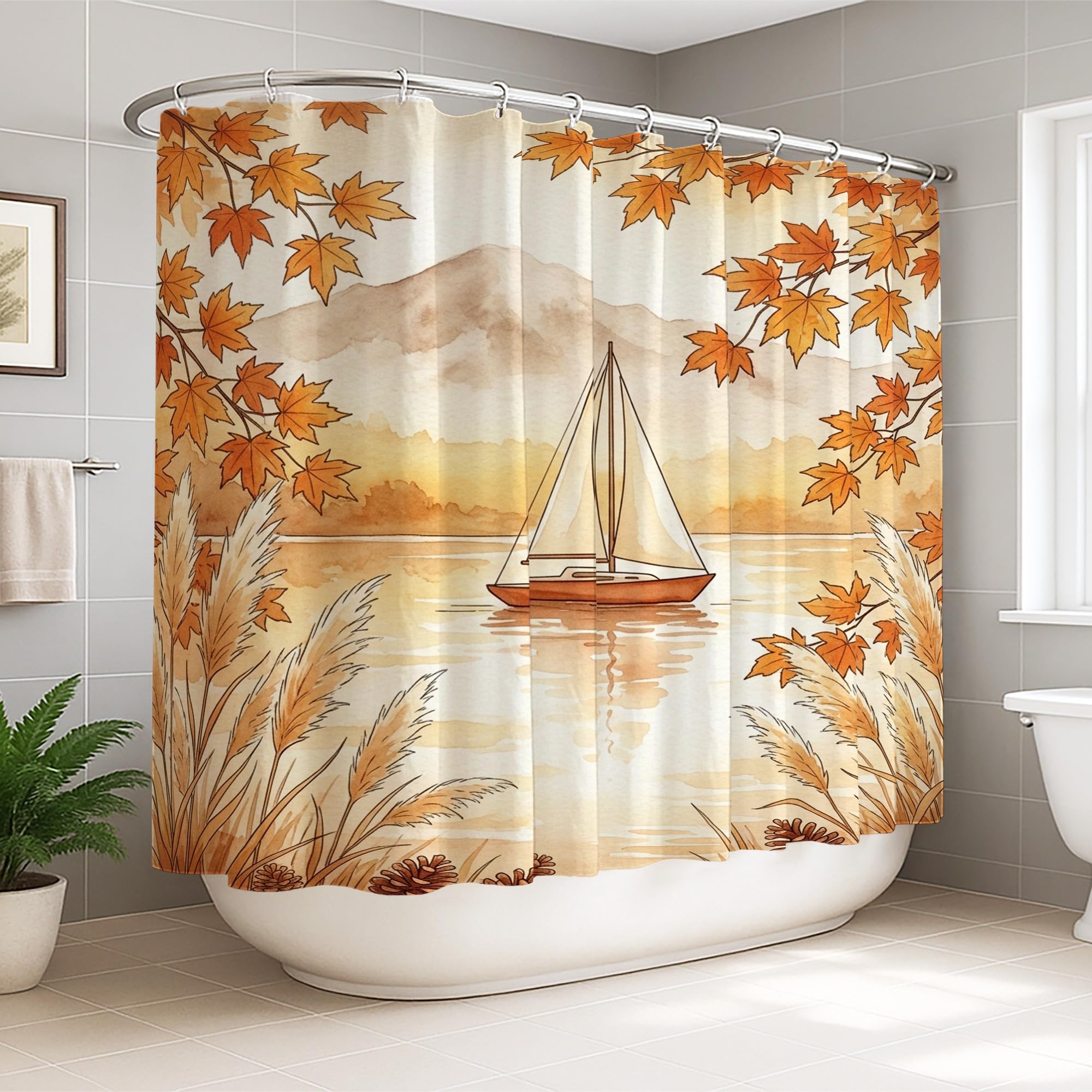 Rideau de douche extra large 274x183 cm motif paysage naturel orange avec crochets