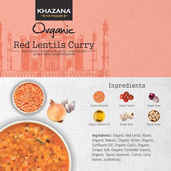 Khazana Gourmet Indian Food Ready to Eat Packaged Meals |USDA-Organic/Vegan/KETO|- Red Lentils Curry 10oz(6 Pack) [Prepared Microwave Dishes, Healthy & Tasty Bite of Indian Kitchen, MRE]