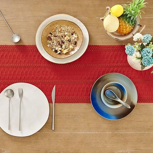 Miniatura 4 de ZeeMart Camino de mesa bohemio estilo macramé, caminos de mesa rojos de 72 pulgadas de largo, decoración del hogar tejido de granja, 12 x 72