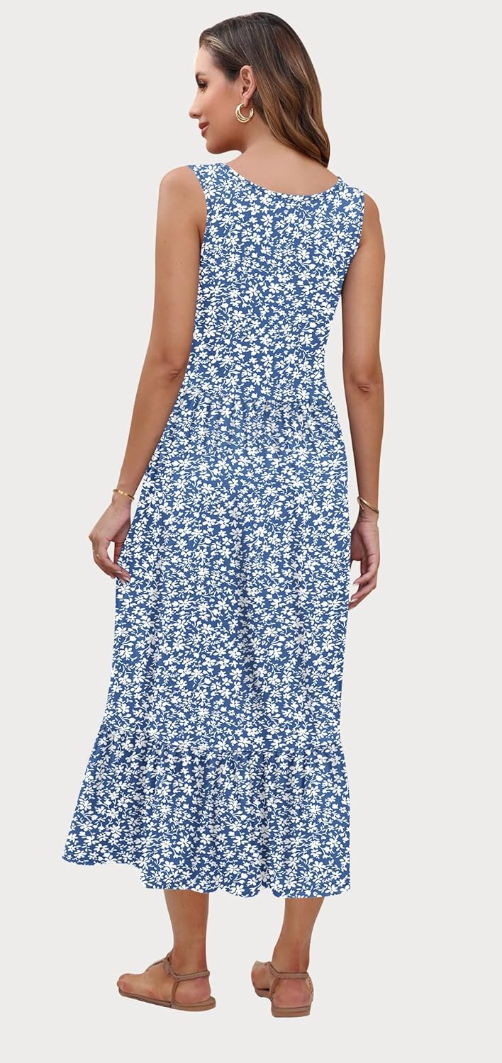 AUSELILY Womens Summer Dresses 2026 Sleeveless Maxi Dress Crewneck Casual Flowy Tiered Sundresses with Pockets - Image 5