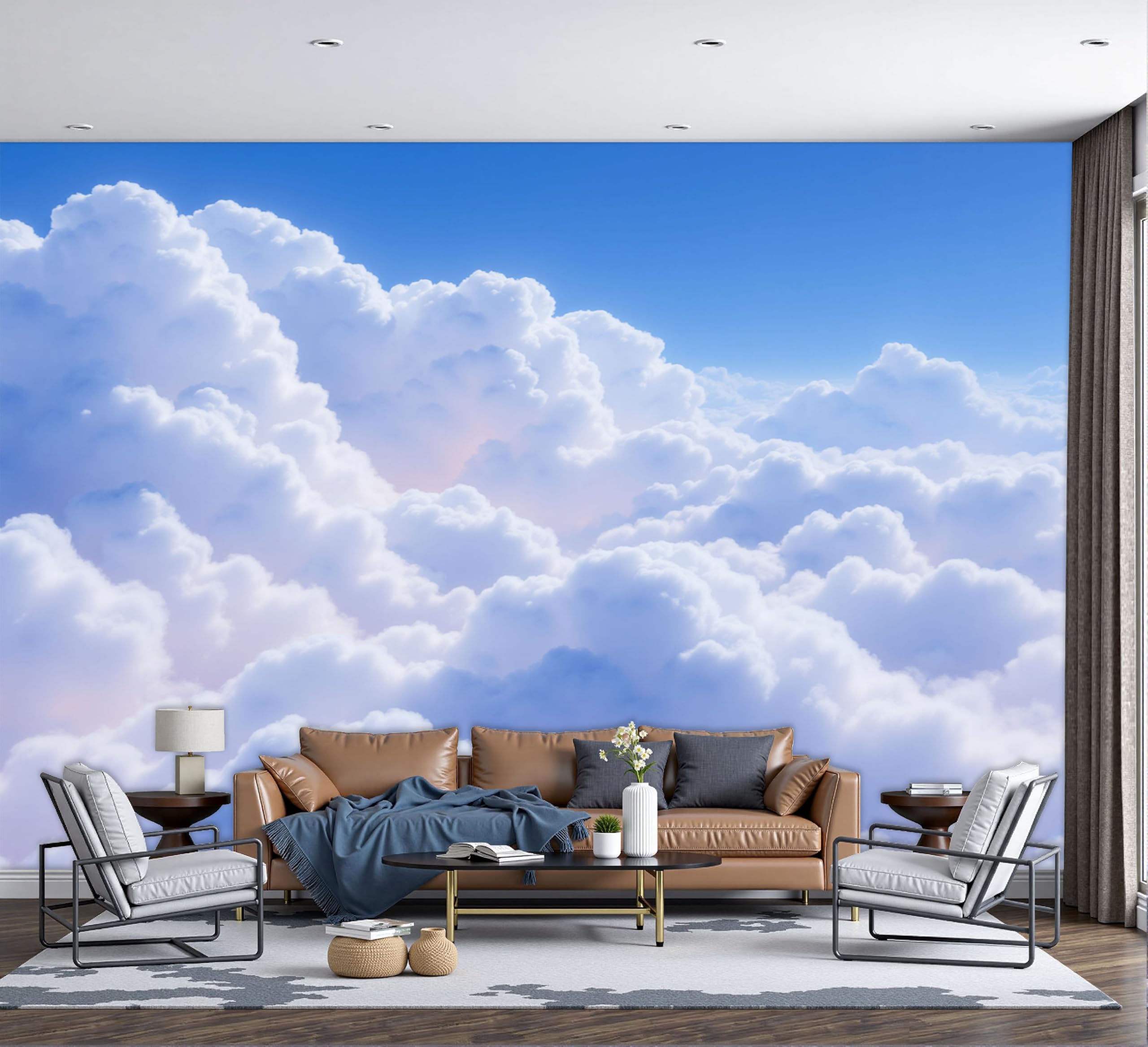 Papier peint ciel bleu nuageux pour créer un salon lumineux