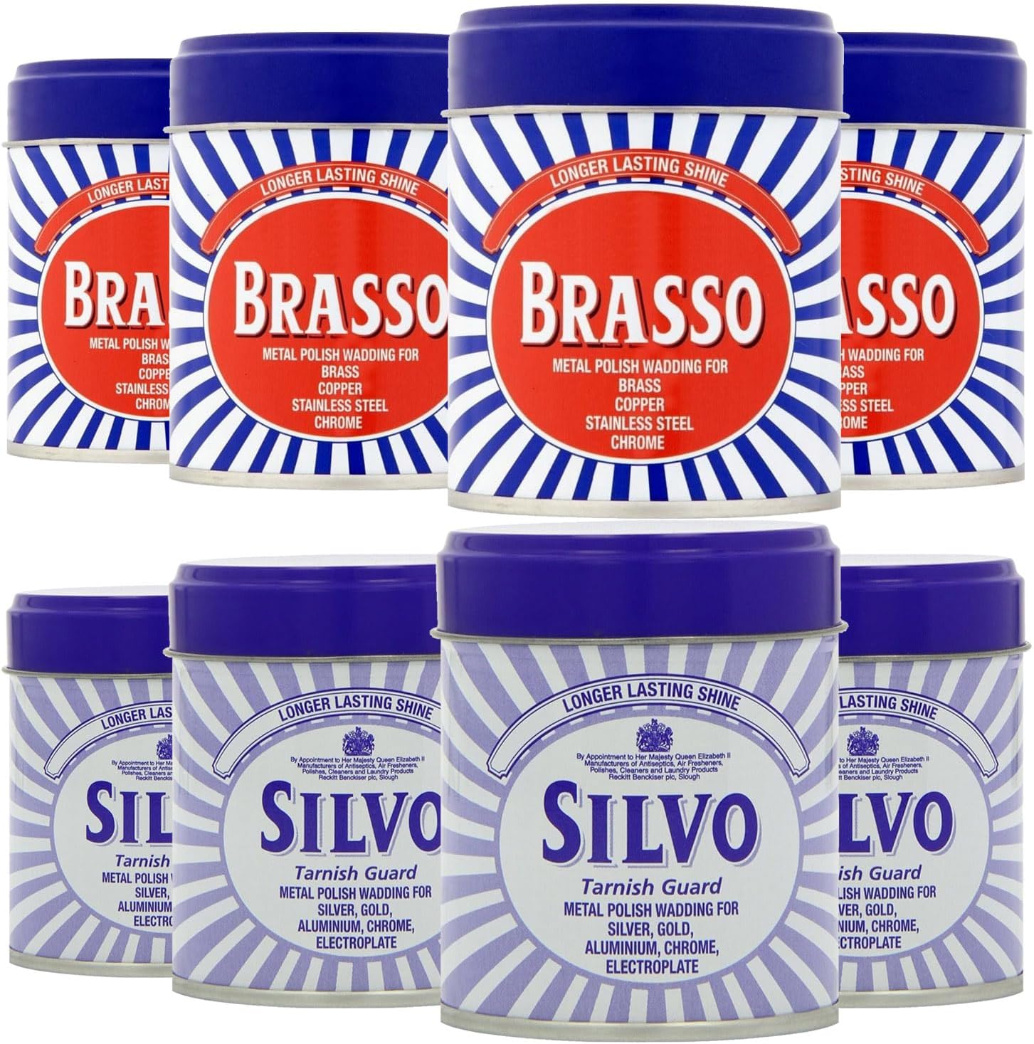 Brasso Wadding x 4 & Silvo Wadding x 4 Metal Polish For Brass, Copper