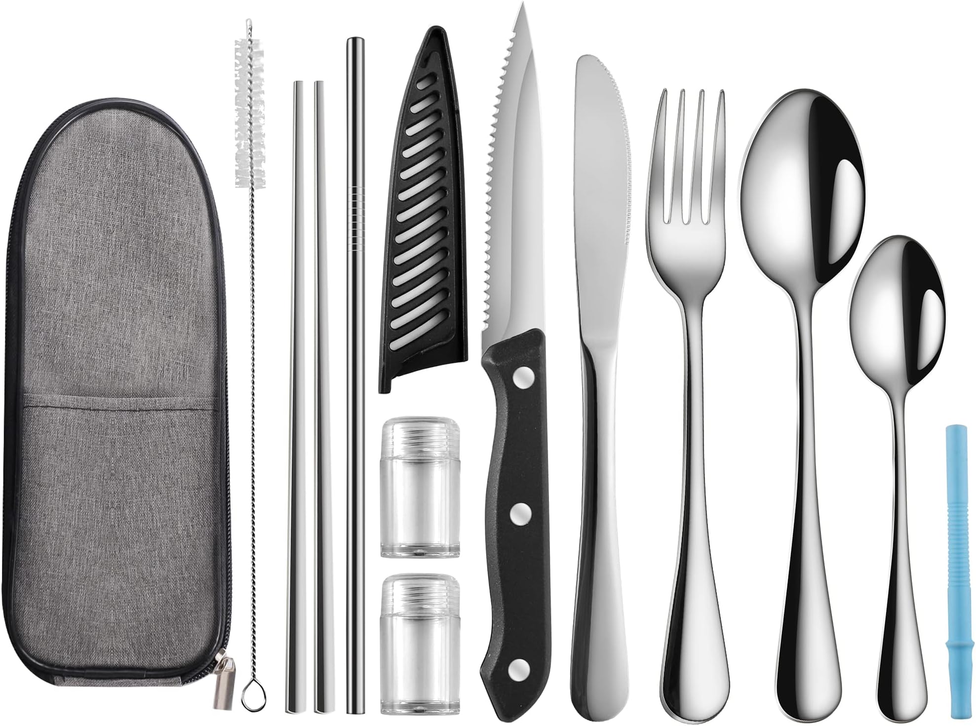 Logcow Travel Utensils with Case,Reusable Utensils,Portable Travel Camping Cutlery Set,Stainless Steel Flatware Set,Lunch Boxes Workplace Camping School Picnic (Sivler)