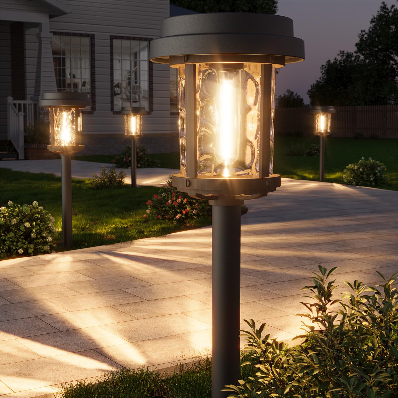 XMCOSY Solar Pathway Lights 6 Pack Bright 20 Lumens Solar Garden Lights Auto On Off 10 Hours with