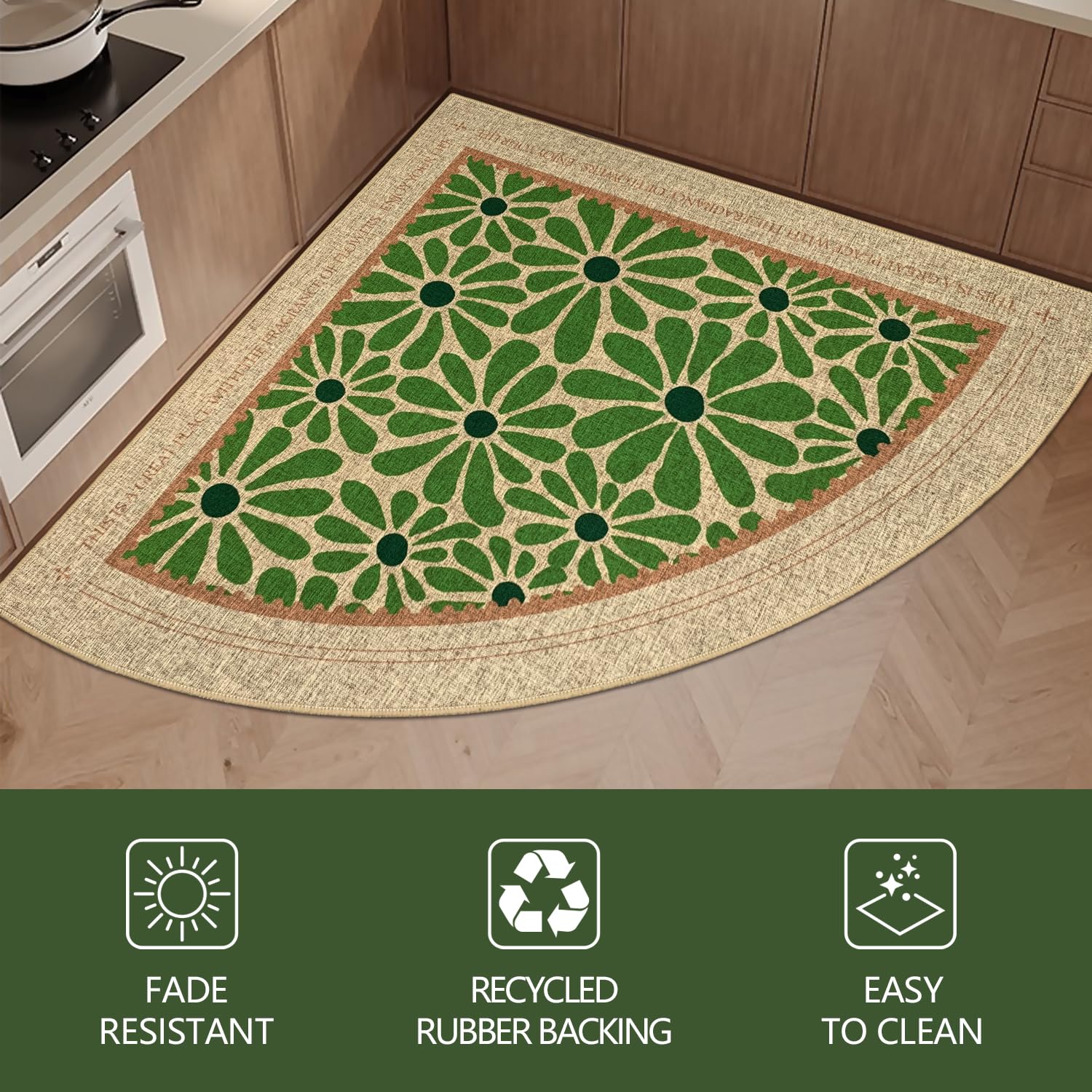 SHIYUE Tappeto angolare triangolare, lavabile, antiscivolo, in gomma morbida, per lavello, bagno e camera da letto, tappetino per lavanderia (99 cm, fiore verde)