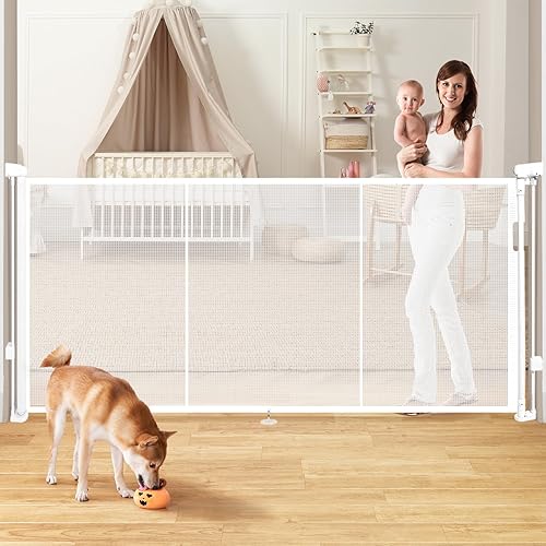 Puertas retráctiles para escaleras, puerta retráctil extra ancha de 78 pulgadas con varillas de apoyo para la casa, puertas de seguridad para bebés