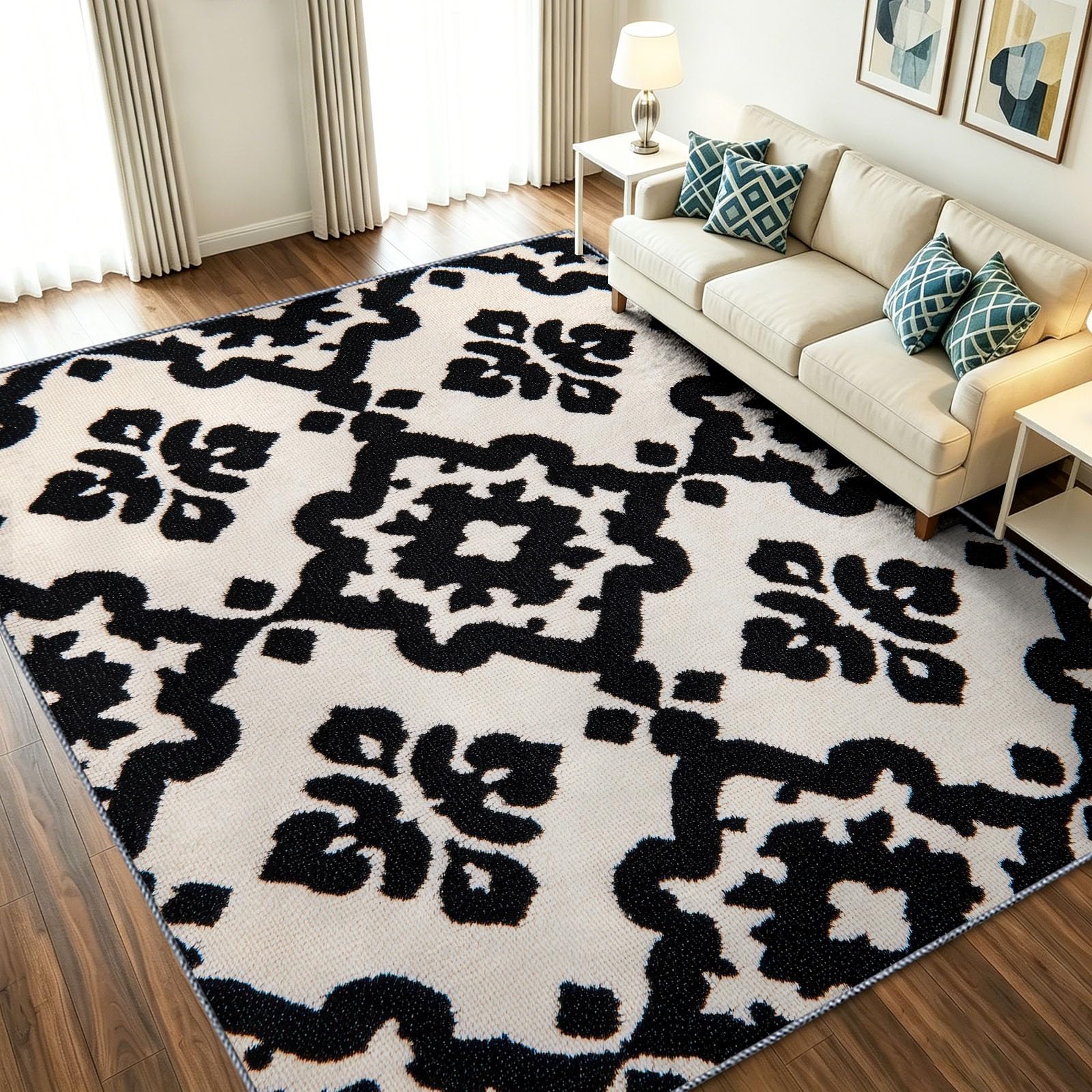 Alfombra decorativa marroquí para crear un salón acogedor y luminoso