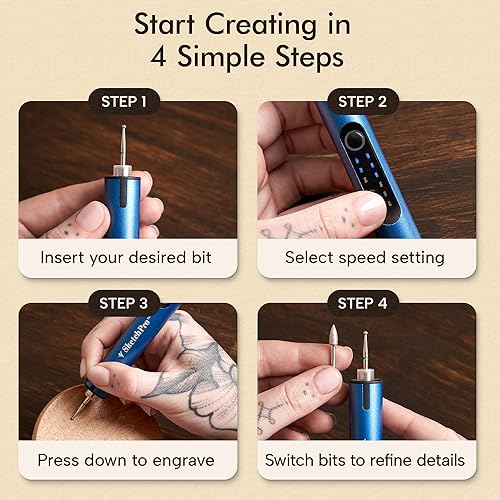 Miniatura 5 de SketchPro - Bolígrafo de grabado inalámbrico con luz LED, herramienta de grabado de precisión de 3 velocidades para madera, metal, vidrio y