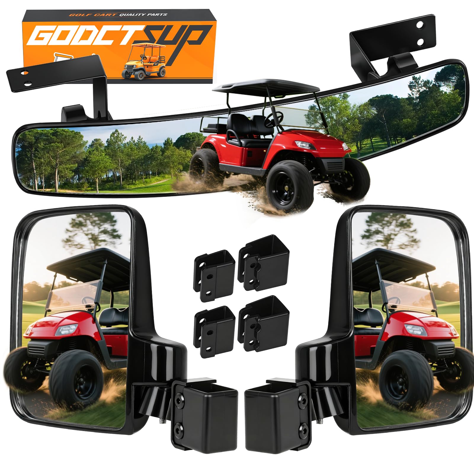 GODCTSUP Golf Cart Mirrors, Universal Panoramic Golf Cart Rear View Mirror & No Drilling Golf Carts Side Mirrors Kit for Club Car EZGO YAMAHA and