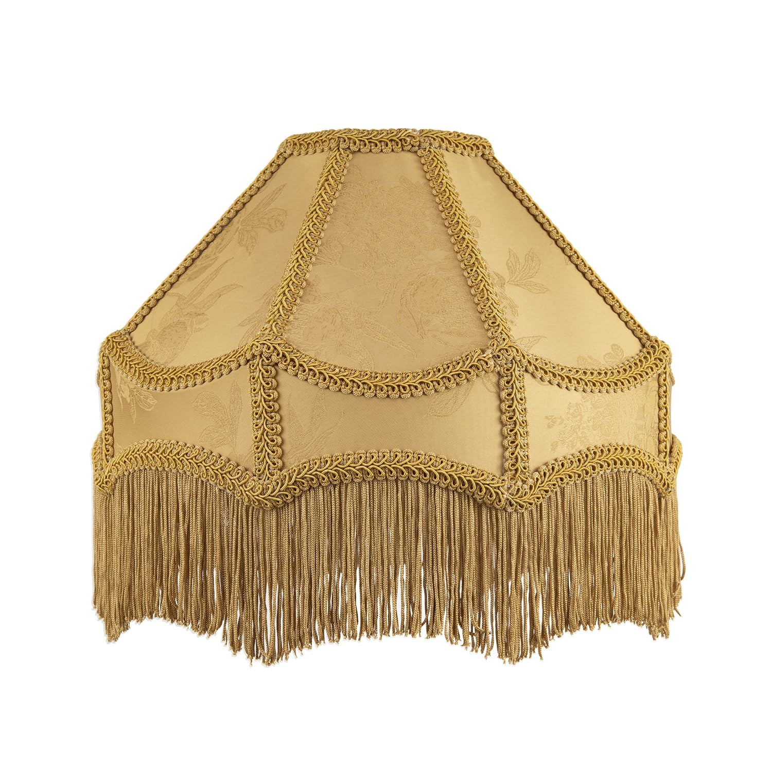 Gold Faux Silk Victorian Lamp Shade - Textured Floral Decor - Long Tassels - 19cm Height