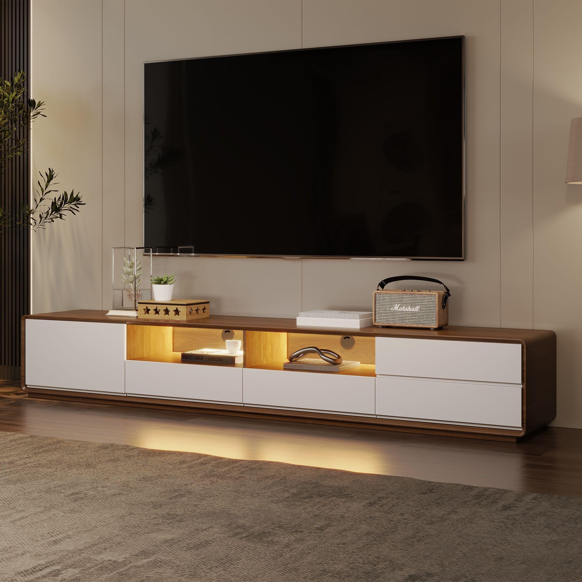 POVISON Mid Century Modern TV Stand with LED Lights