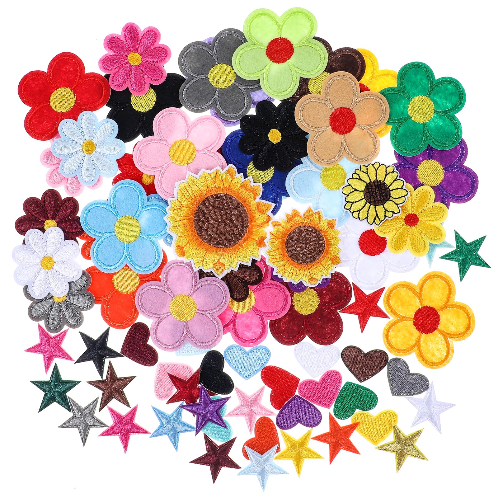 Bewudy Lot De 47 écussons Thermocollant Vêtements, Coeur Colorés Pour Embellissements Thermocollant Mini Écusson Brodé Fleur À Fleurs Pour Vêtements Vestes Jeans Pantalons Chapeaux Sacs