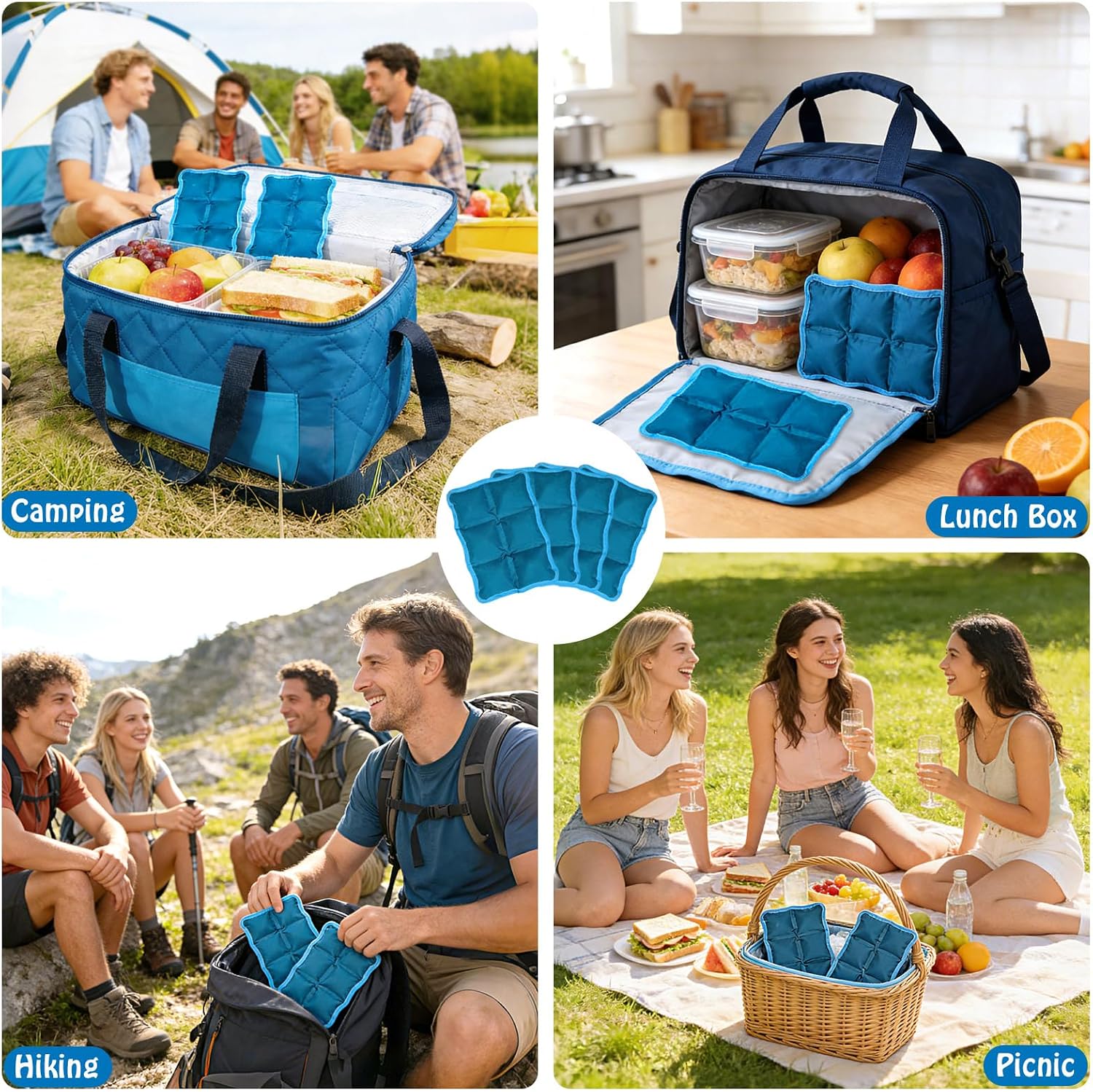 QuartzGlow 4pcs Reusable Ice Packs for Lunch Boxes & Coolers, (6”x4”x0.7”) Slim Freezer Packs for Lunch Bags, Small Non-Toxic Cooler for Picnic & Camping
