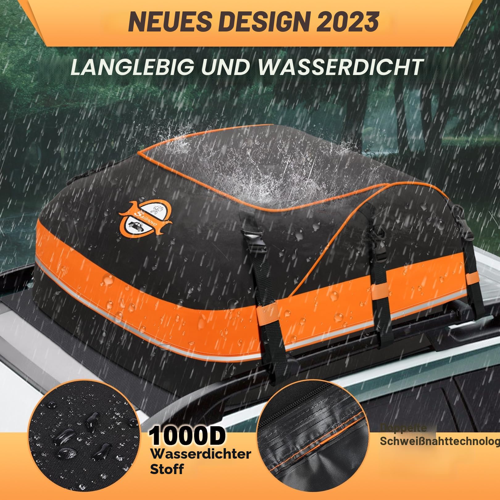 Sailnovo Auto Dachbox 20 Kubikfuß Faltbare Dachkoffer Aufbewahrungsbox Wasserdicht Dachtasche Dachgepäckträger Tasche Aufbewahrungsbox für Reisen mit 6 Türhaken und Antirutschmatte
