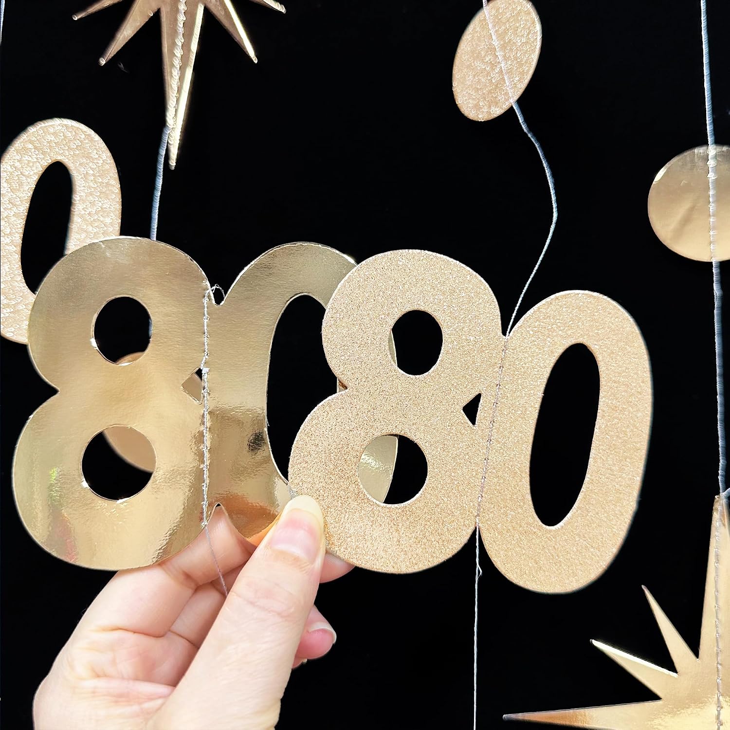 Champagne Gold 80th Birthday Decorations Number 80 Circle Dot Star Garland Metallic Streamer Banner for Women Mens Cheers to 80 Years Old Birthday Happy 80th Anniversary Vintage 1945 Party Supplies
