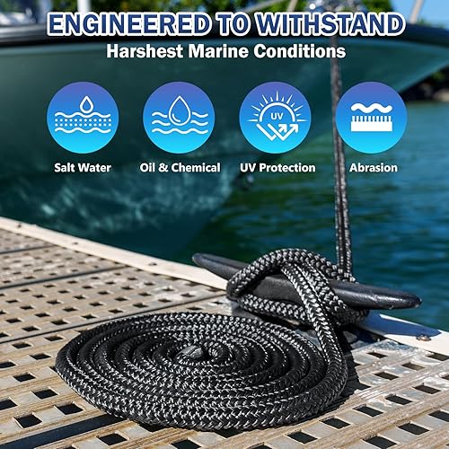 Miniatura 6 de Kohree Paquete de 4 líneas de muelle de barco, cuerda de remolque de barco de 38 pulgadas x 15 pies, cuerda de nailon trenzado doble para muelle de