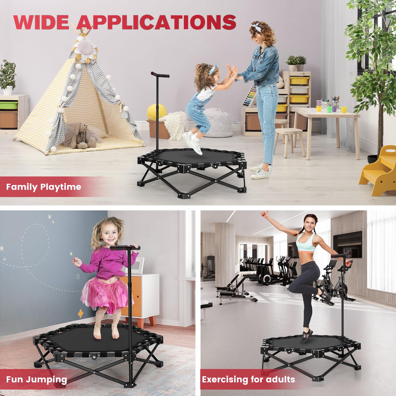 BCAN Mini trampolino da 250 kg, diametro 123 cm, con manico in schiuma