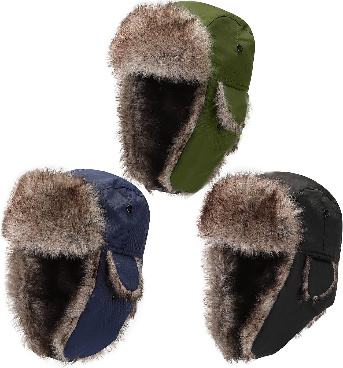Coume 3 Pieces Russian Trapper Ushanka Hats for Men Women Warm Windproof Winter Hats with Ear Flaps Classic Style
