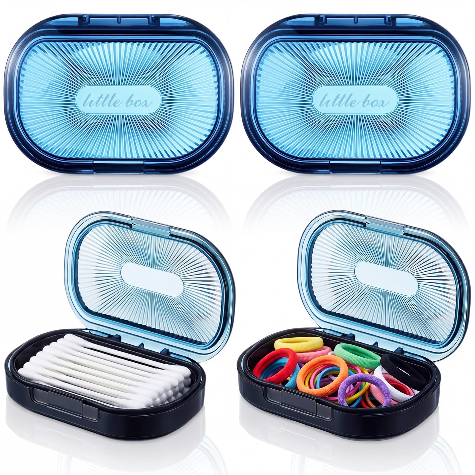 Kigley 4 Pcs Travel Swab Container with Lid,Blue, 3.9 X 2.76 Inch