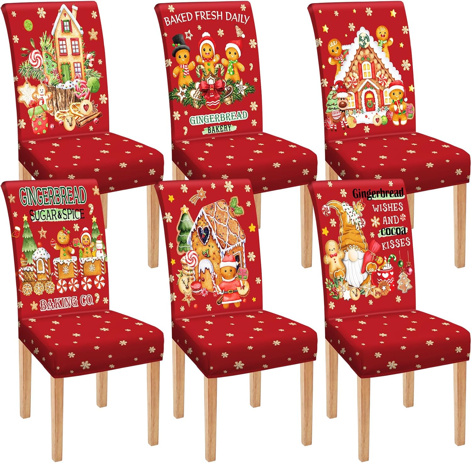 Moukeren 6 Pcs Christmas Dining Chair Covers Removable Washable Stretch Slipcovers for Xmas Restaurant Farmhouse Kitchen Hotel Decor Supplies(Gingerbread Man)